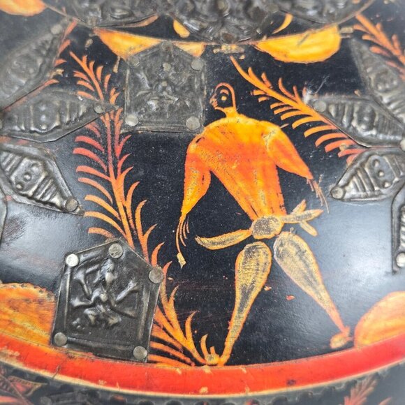 Vintage Round Middle Eastern Wooden Spice Box Hand Carved Hand Painted - Picture 13 of 16